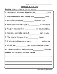 a an the worksheet