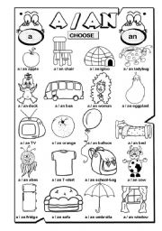 A / AN (1/2) - ESL worksheet by gabitza