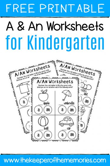 Free Printable A &  An Worksheets for Kindergarten