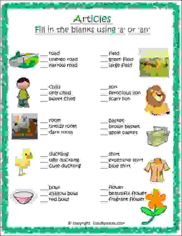 A or AN Preschool Grammar Worksheet