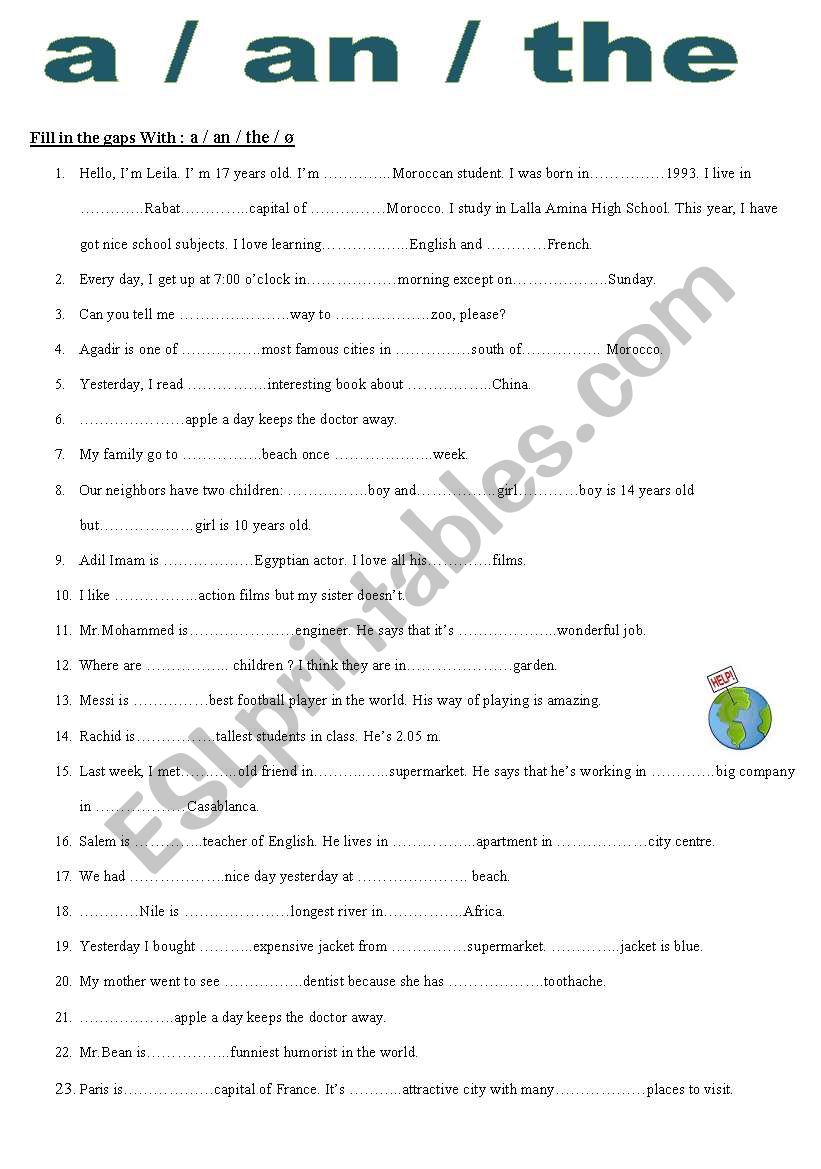 a /an / the - ESL worksheet by ahmedfadi