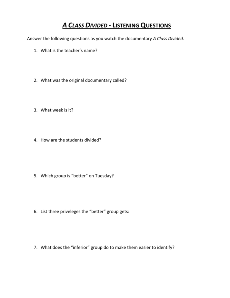 A Class Divided, Jane Elliot Video Guide (Two Days) Racism ...