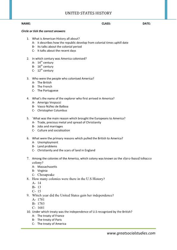 a history of us worksheet