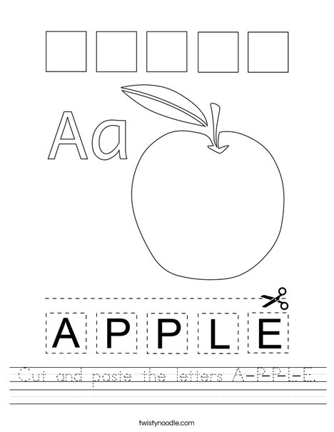 Cut and paste the letters A-P-P-L-E Worksheet - Twisty Noodle