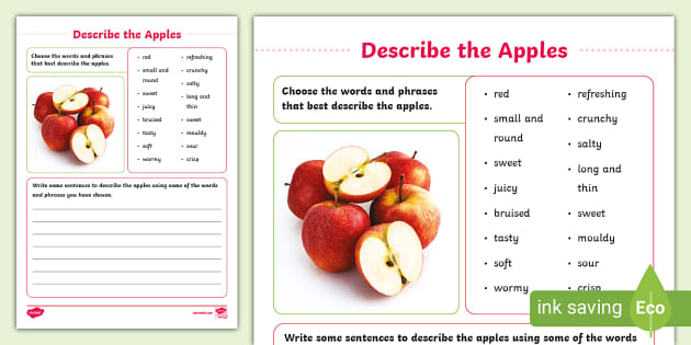 Describe the Apples Worksheet (teacher made) - Twinkl