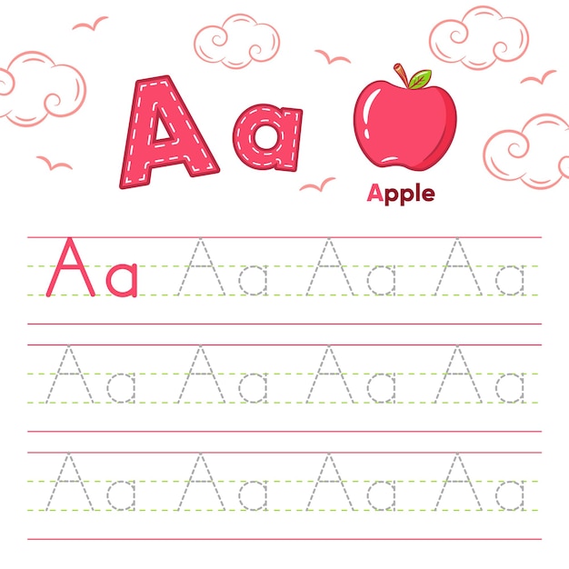 Premium Vector | Alphabet worksheet letter A learning with cute ...