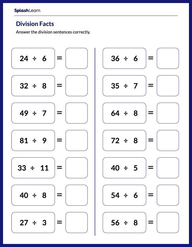Complete the Division Facts - Math Worksheets - SplashLearn