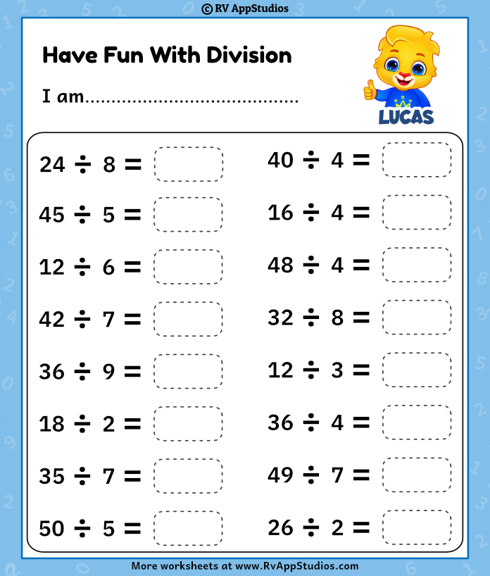 Division Worksheet for Children. Download Free Printables.