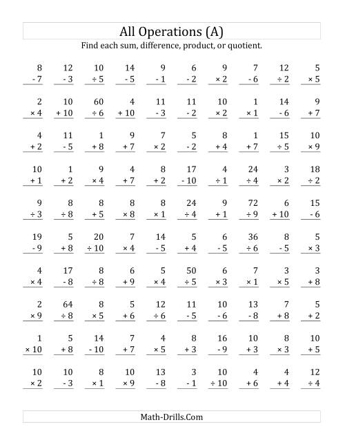 All Operations with Facts From 1 to 10 (A)