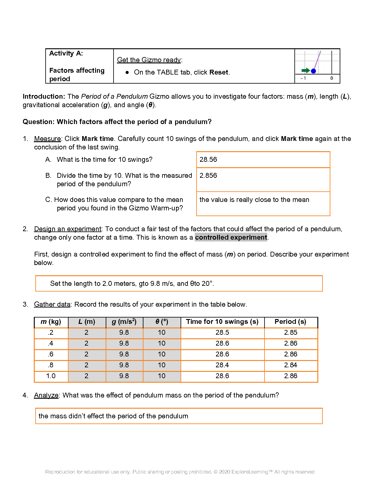 SOLUTION Gizmo Period of Pendulum Worksheet Studypool Worksheets