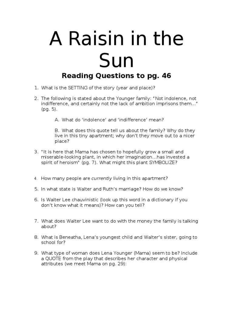 Free a raisin in the sun worksheet, Download Free a raisin in the sun