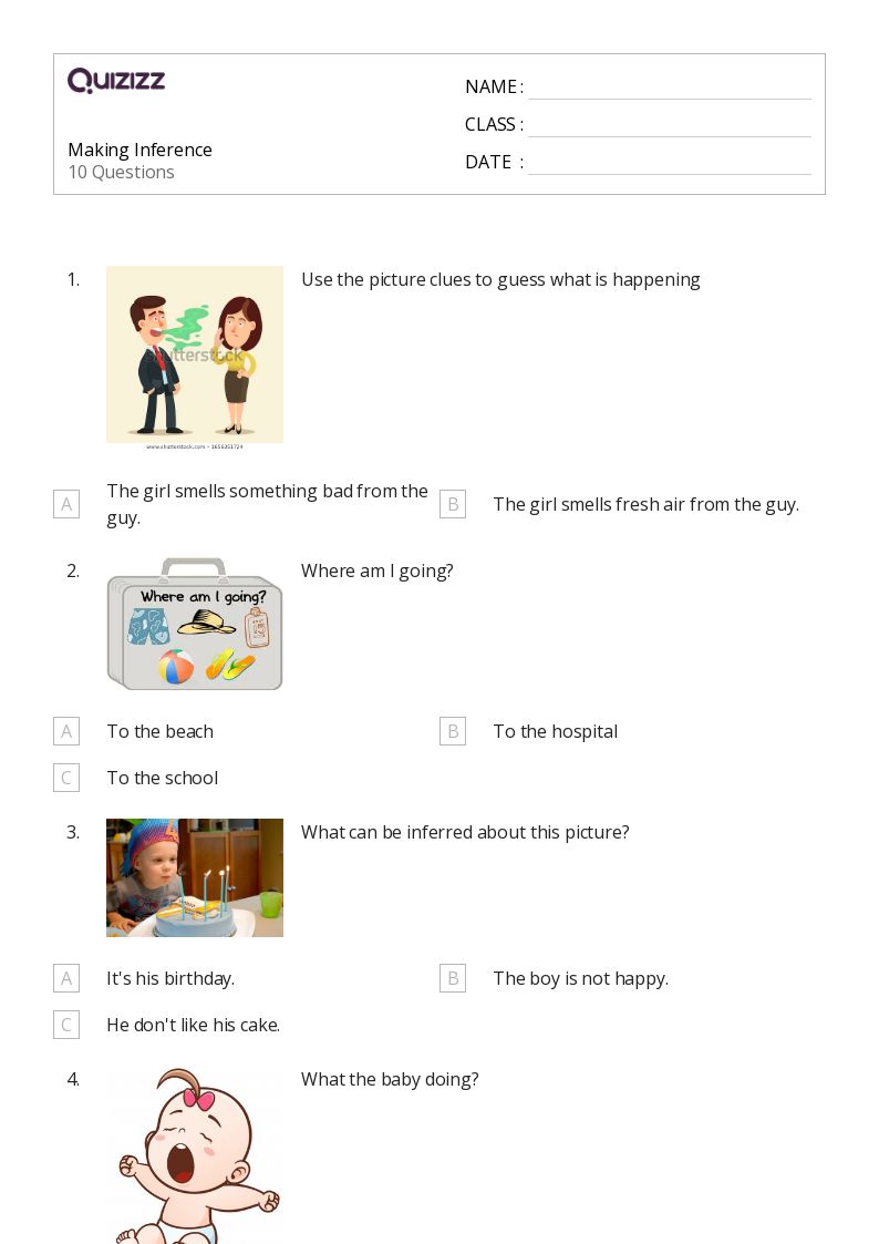 a story worksheet for first grade inferencing