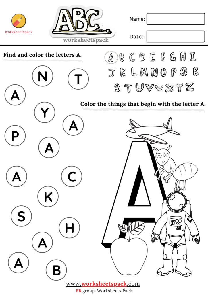 A to Z alphabet coloring pages - worksheetspack