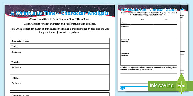 A Wrinkle in Time Worksheet | Character Analysis Resource