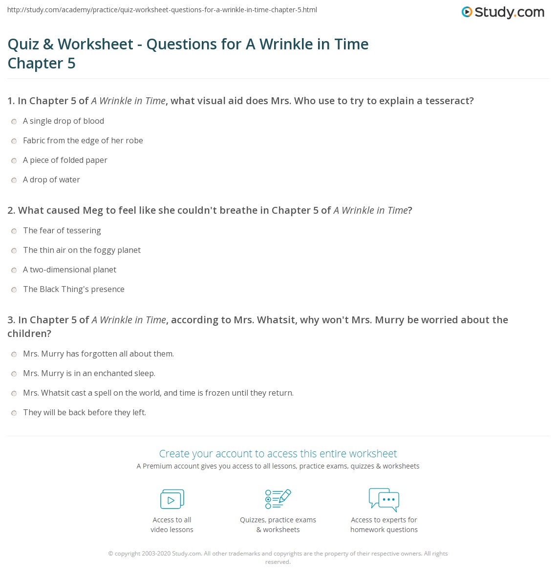 English worksheets: A Wrinkle in Time, chapters 1-6: Reading ...