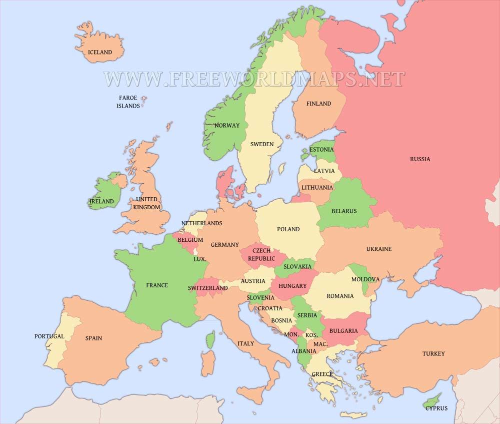 Free printable maps of Europe