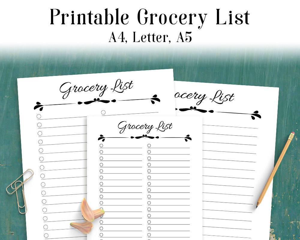 a5 grocery list printable