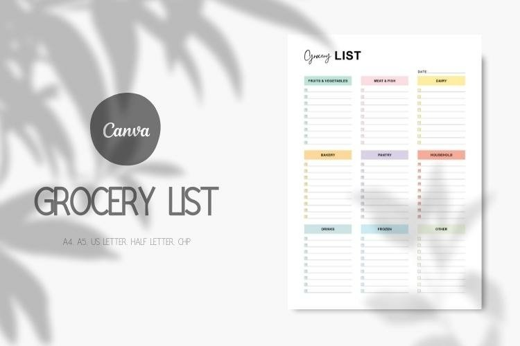 Grocery List Planner - A4, A5, US Letter, Half (2092990)