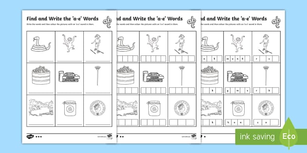 Find and Write the a e Words Differentiated Worksheet / Worksheets