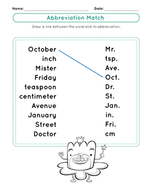 abbreviation worksheet for 2nd grade