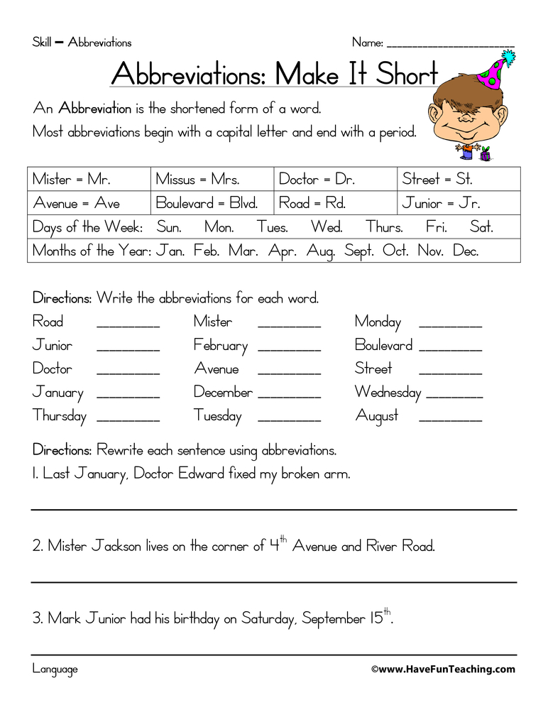 Abbreviations Worksheet  
