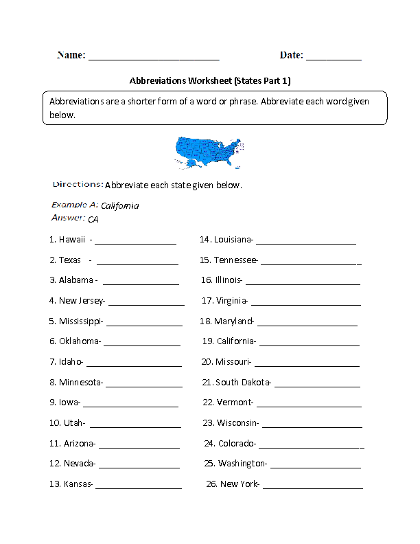 worksheets library | Abbreviations Worksheets