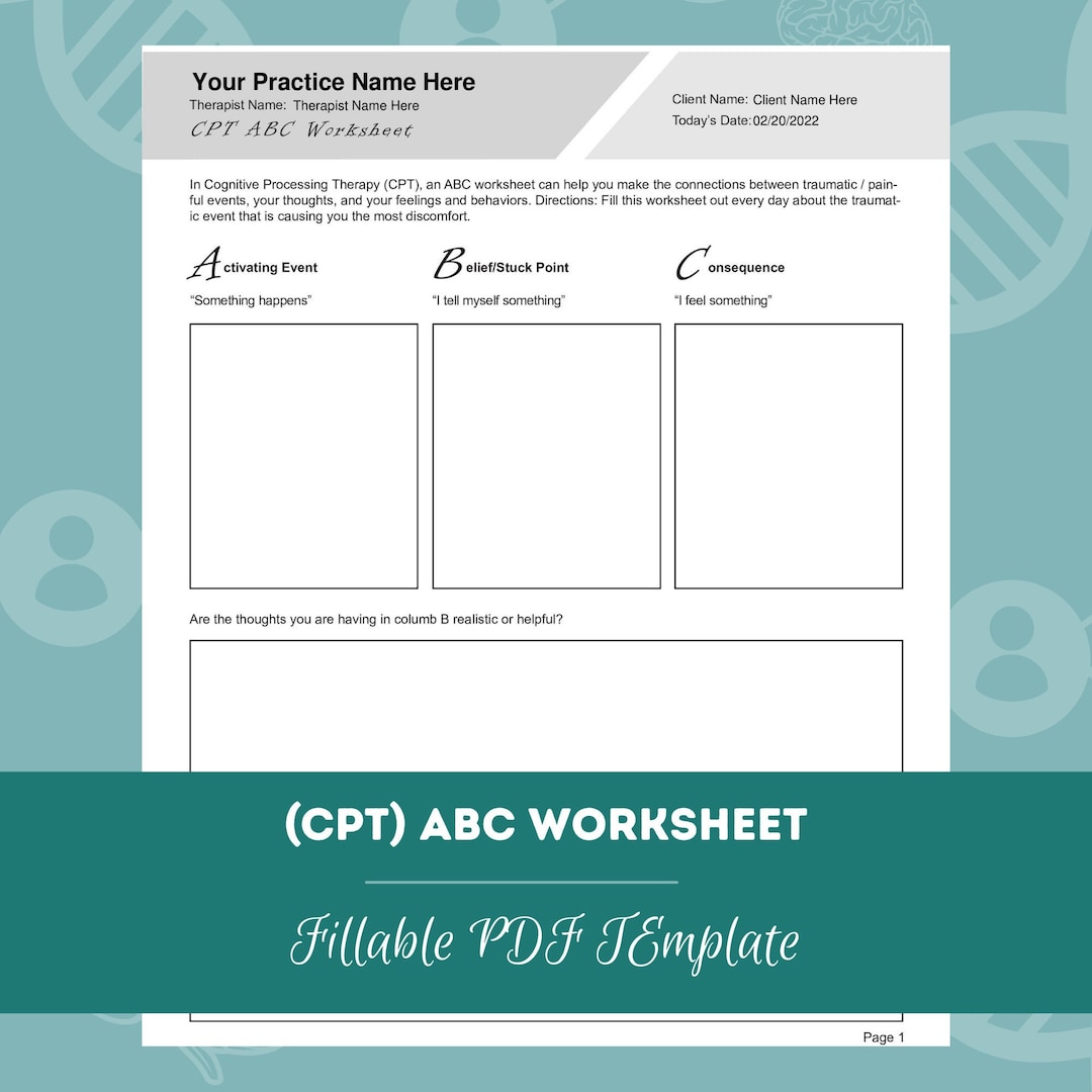 Cognitive Processing Therapy CPT ABC Worksheet Editable ...
