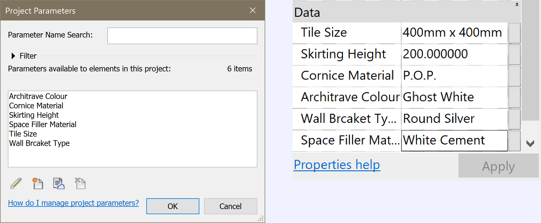 How can I organize the Project Parameters in alphabetical order?
