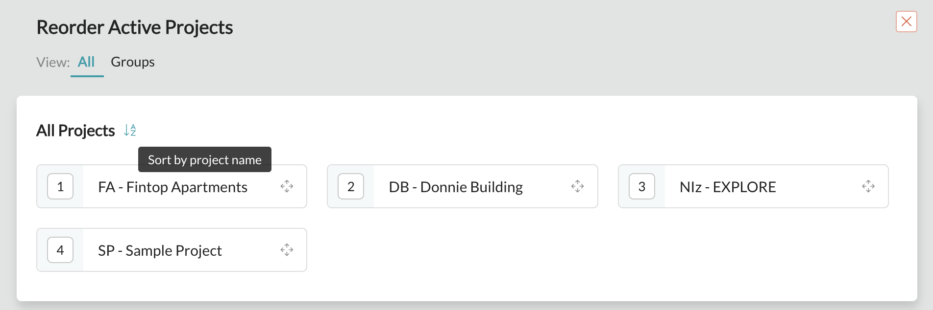 Can I sort projects in alphabetical order? | FAQs | Zoho Sprints