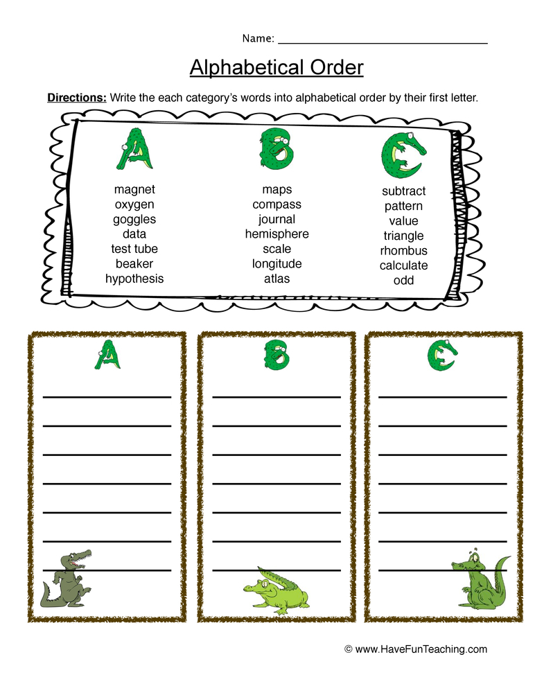 ABC Order Worksheet  