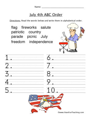 July 4th ABC Order Worksheet  