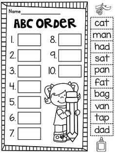 abc order worksheet for kindergarten