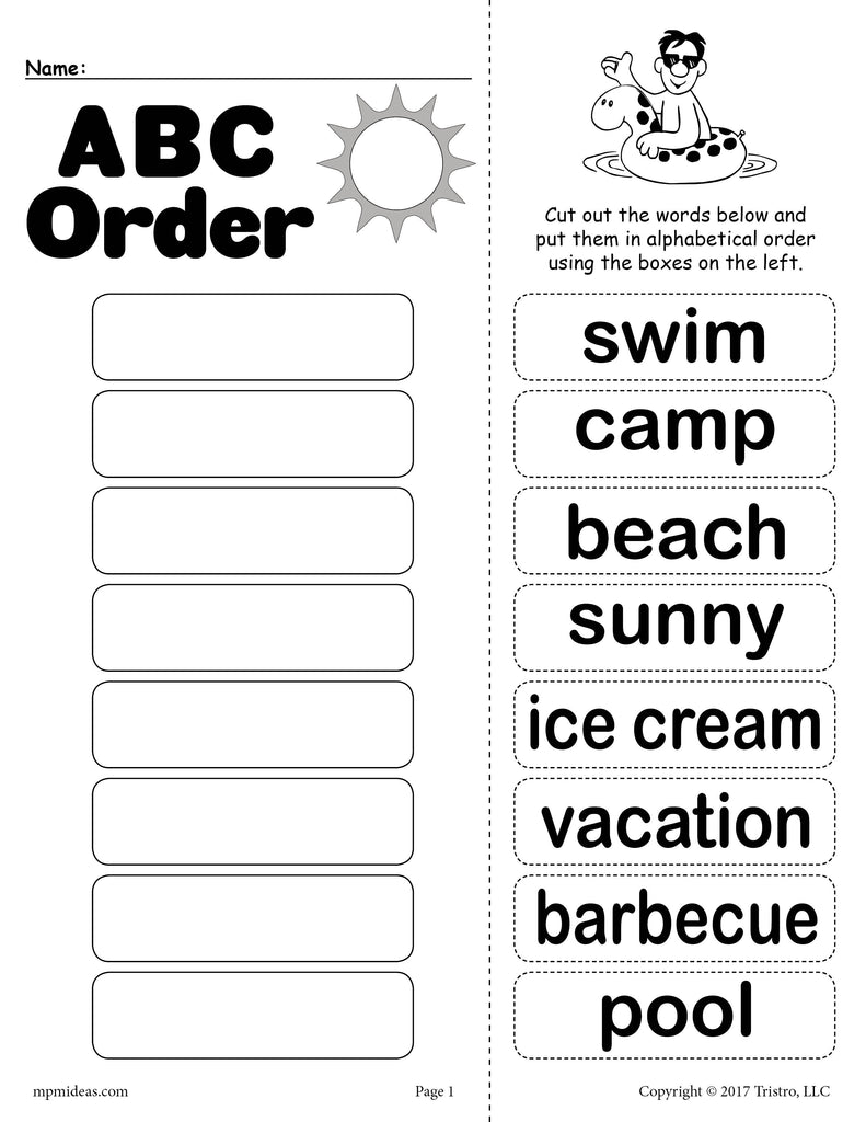 abc order worksheet for kindergarten