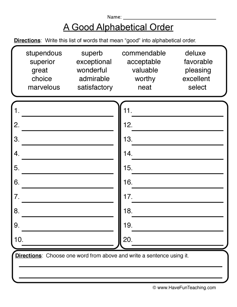 A Good Alphabetical Order Worksheet  