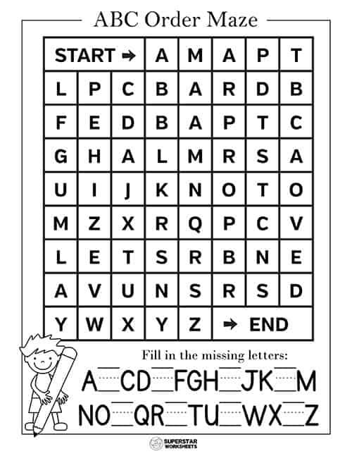 ABC Order Mazes -Worksheets Library