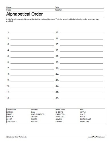 abc order worksheet free