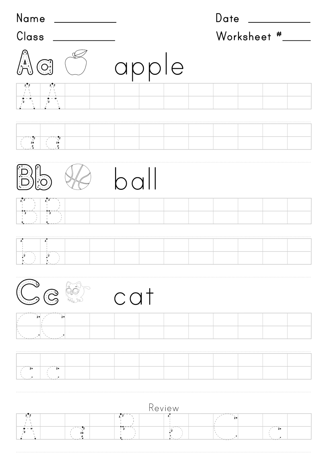 Super English Kid: Worksheet for writing the letters A,B, and C.