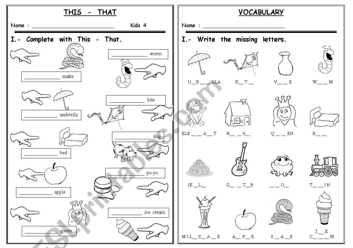 This - That / ALphabet Vocabulary - ESL worksheet by realdream1