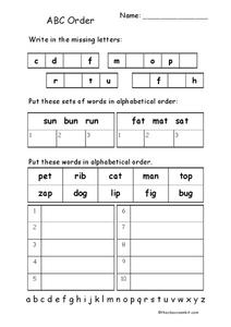 ABC Order Worksheet for 1st - 2nd Grade | Lesson Planet