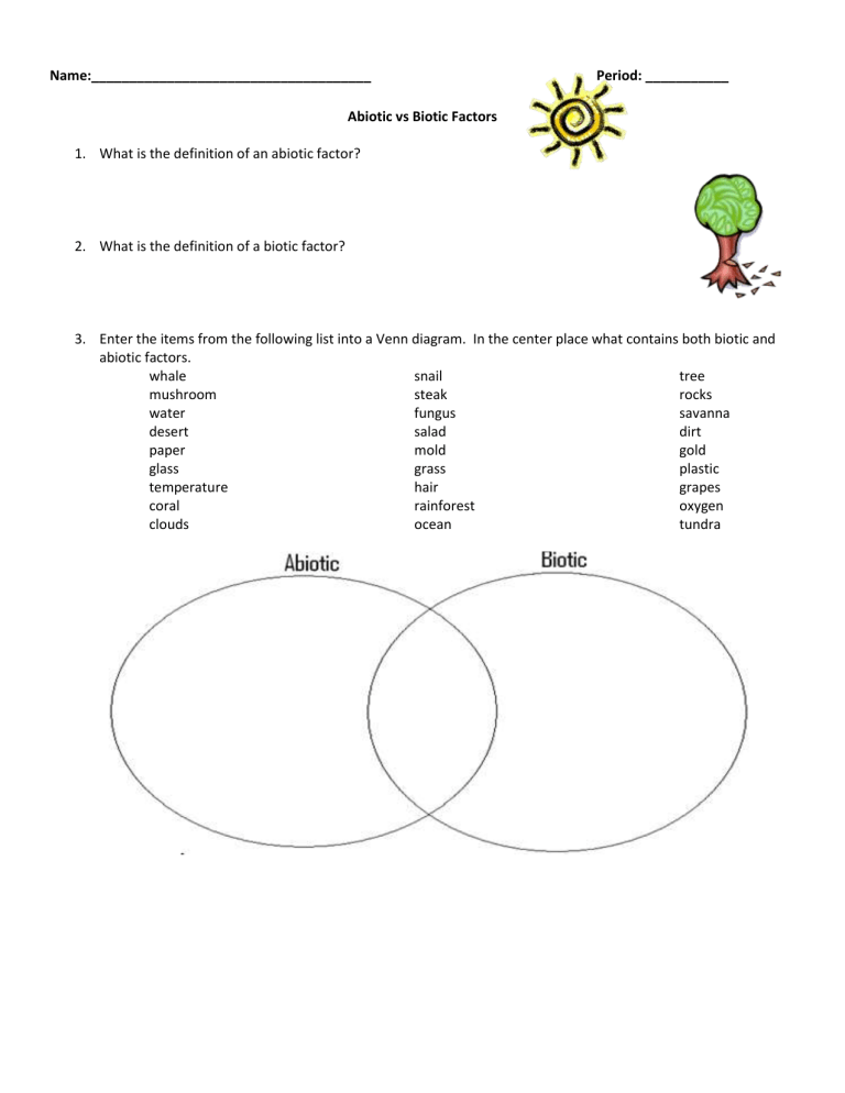 abiotic and biotic factors worksheet