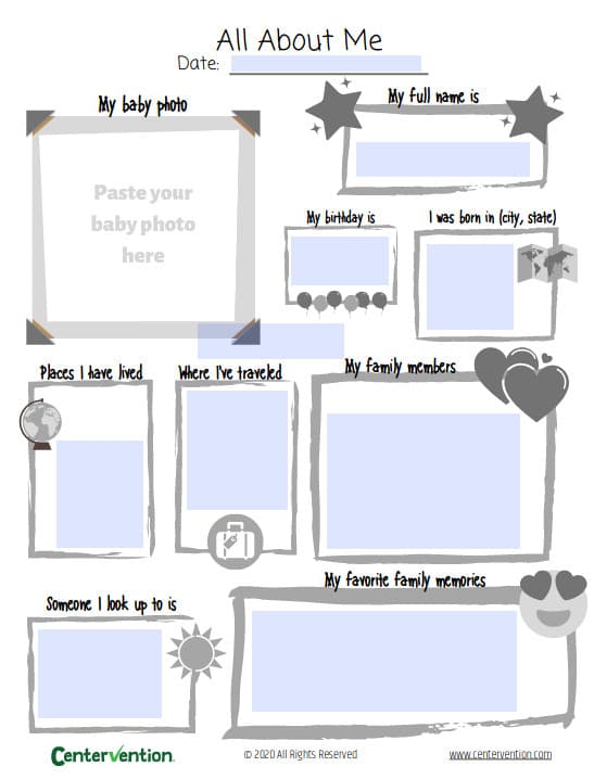 All About Me Worksheet - Centervention®