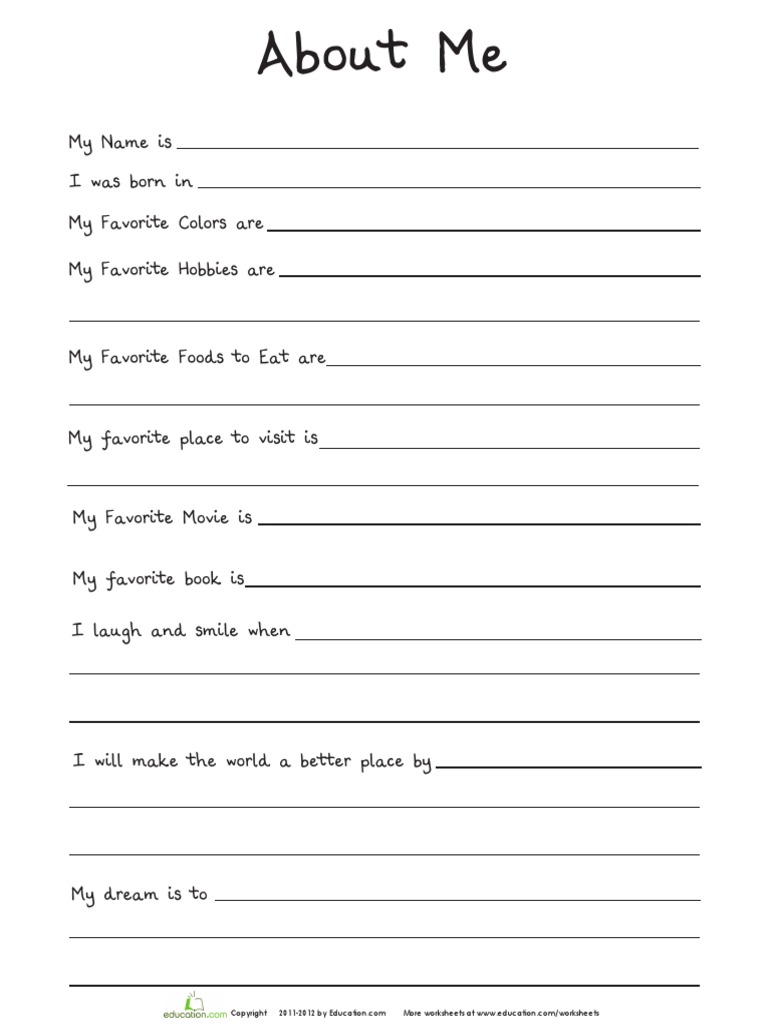 about me worksheet pdf