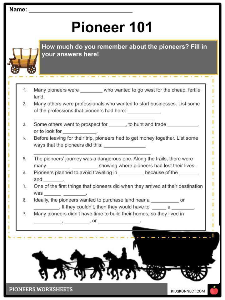 Pioneer Facts, Information &  Worksheets | PDF Classroom Worksheet