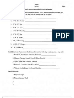 Absolute and Relative Location Worksheet | PDF