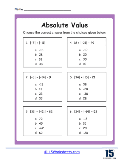 Absolute Value Worksheets - 15 Worksheets Library