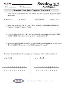 absolute value equations word problems worksheet