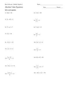 Absolute Value Equations Worksheet for 9th - 11th Grade | Lesson ...