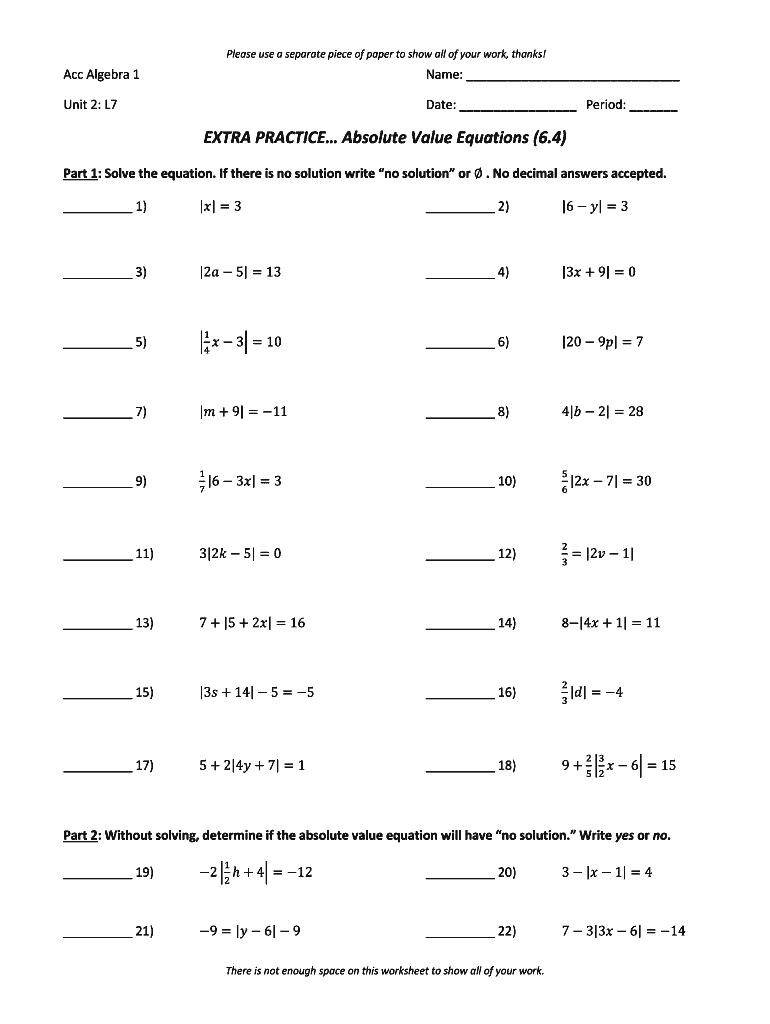 Absolute Value Inequalities Worksheet Fill Online,, 52% OFF