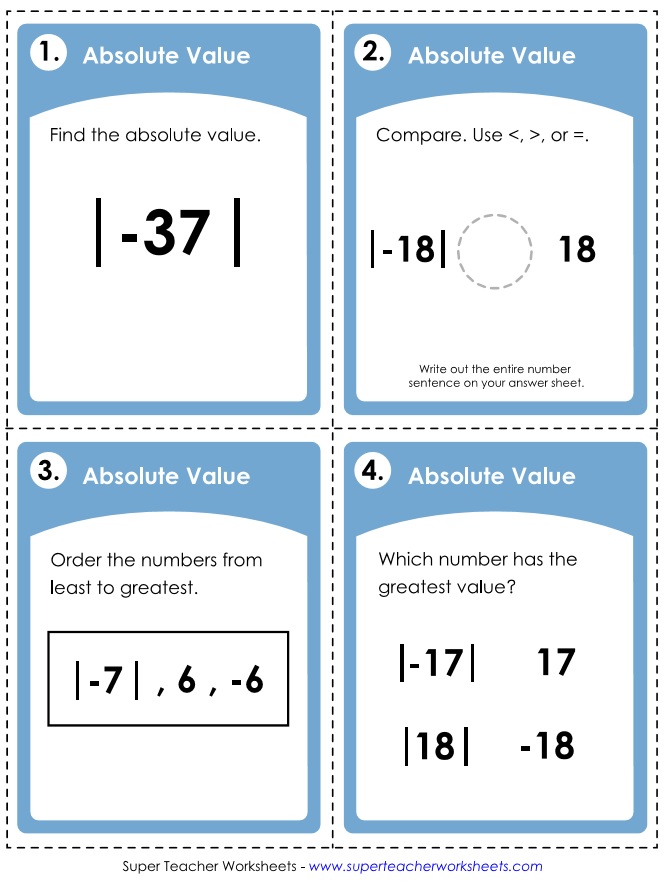 Absolute Value Worksheets