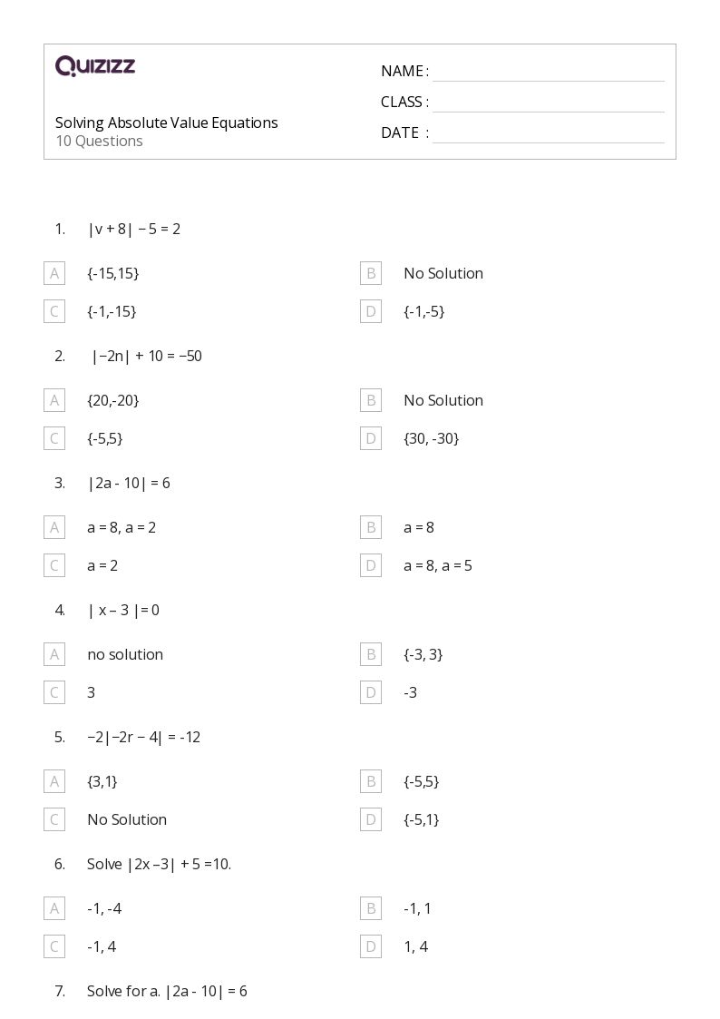 50+ absolute value worksheets for 9th Class on Quizizz | Free ...